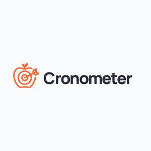 the logo for the food tracking app Cronometer, with an illustrated orange-colored apple with a bullseye and arrow