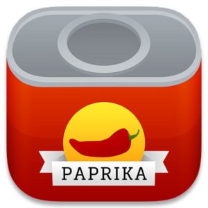 the logo for the recipe app Paprika, with an illustrated, bright red paprika spice can