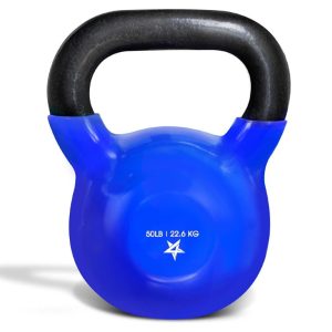 a blue yes4all kettlebell on white background