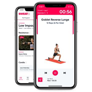 free workout app sweat showing an athlete performing an exercise in app