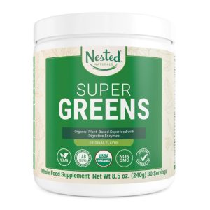 greens powder nested naturals super greens on the white background