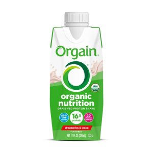 meal replacement shake orgain organic nutrition shake on a white background