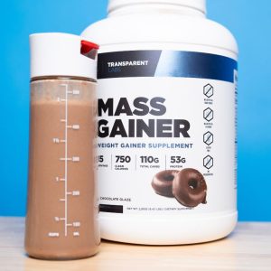 a mix up meal replacement shake of transparent labs mass gainer and tub