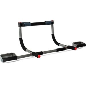 Black and silver Perfect Fitness Multi-Gym Doorway Pull-Up Bar with red accents
