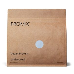 bag of promix vegan protein powder on white background