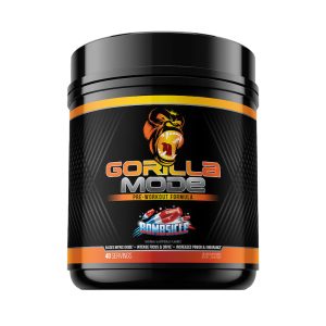 a canister of Gorilla Mode pre-workout against a white background