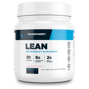 a canister of Transparent Labs Lean pre-workout formula against a white background
