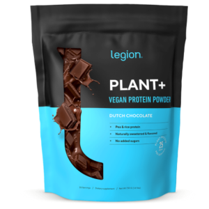 A bag of pea protein powder by Legion.