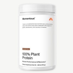 A bottle of pea protein powder by Momentous.