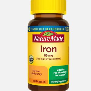 A bottle of Nature Made iron supplements.