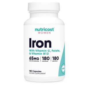 A bottle of Nutricost iron for women.