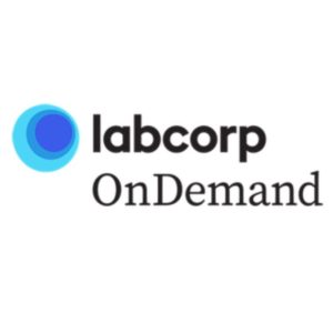 A logo featuring the text "labcorp OnDemand" with a blue and teal circular graphic element to the left, placed against a white background.