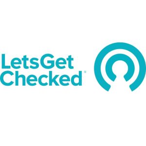 A logo featuring the text "LetsGetChecked" in teal color, accompanied by a circular graphic element with concentric circles, placed against a white background.