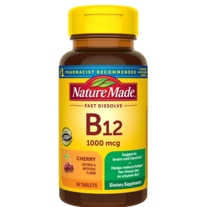 Nature Made B12 1000 mcg Fast Dissolve dietary supplement tablets in cherry flavor