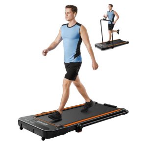 a man is walking on treadmill urevo 2 in 1 under desk