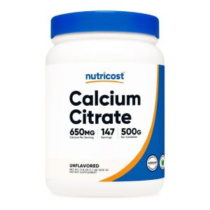 a bottle of nutricost calcium citrate supplement on a white background