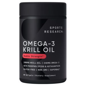 Sports Research Omega-3 Krill Oil - Double strength, 1000mg krill oil, 60 softgels