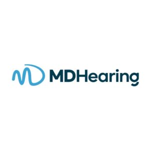MDHearing logo featuring a blue 'MD' design and the name 'MDHearing' in blue letters.