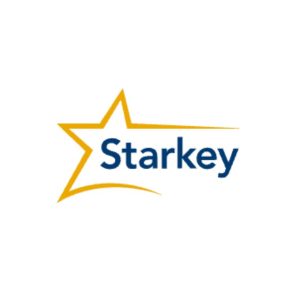 Starkey logo with a stylized yellow star and the name 'Starkey' in blue letters.
