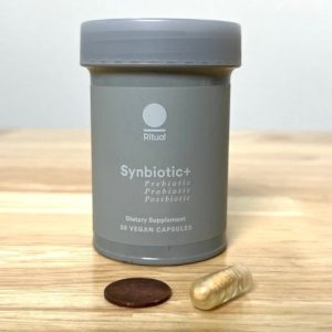 Grey bottle of Synbiotic+ Probiotic