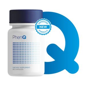 PhenQ dietary supplement for weight loss in a white bottle with a blue cap